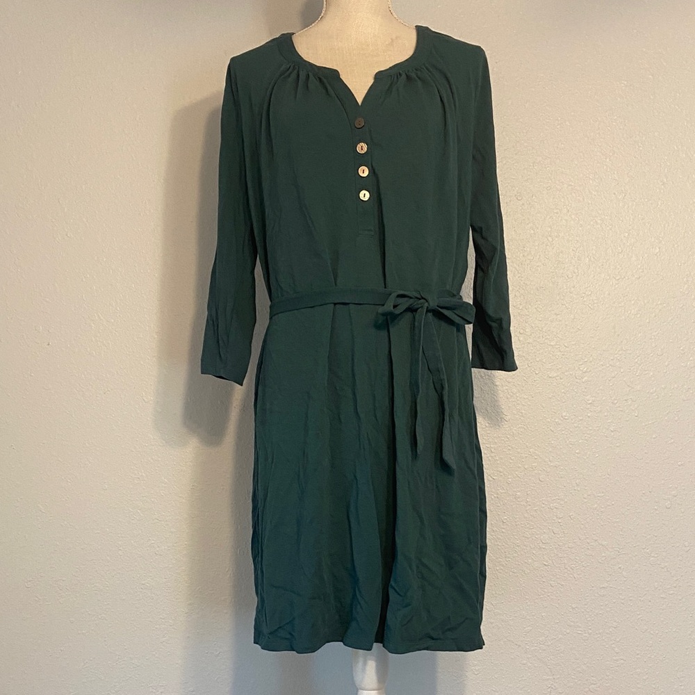 Boden Emerald Green Waist Tie 3/4 Sleeve Midi Dress Size 14R